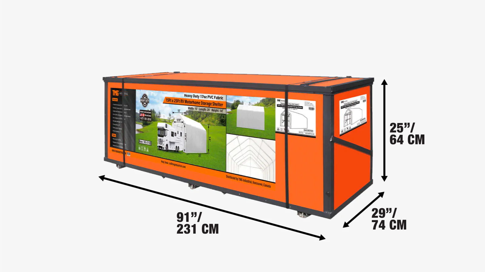 4.6 x 7. 5m RV/Motorhome Storage Shelter with Heavy-Duty 570 gsm PVC Cover, TMG-ST1525-shipping-info-image