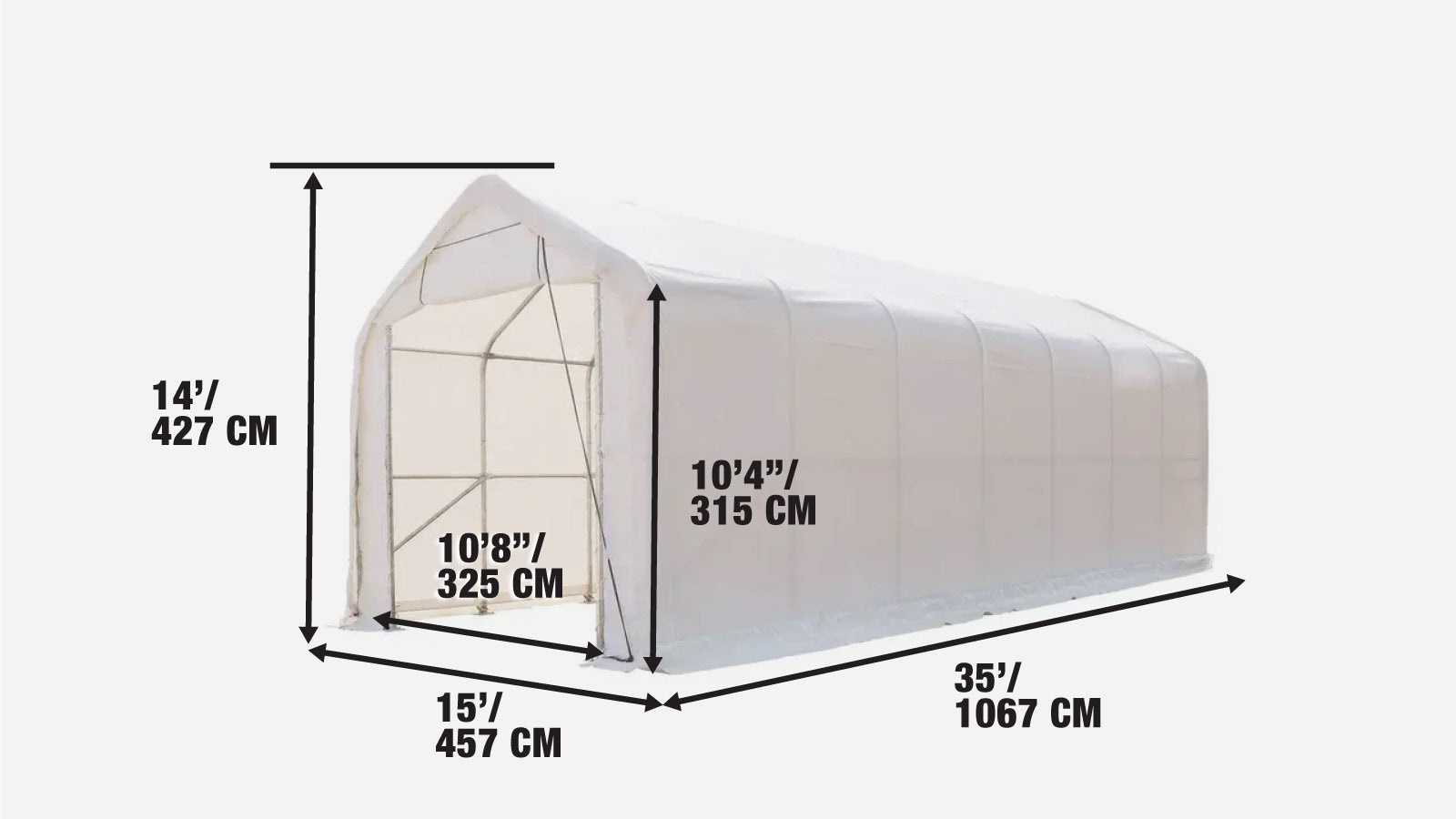 4.6 x 10.7 m RV/Motorhome Storage Shelter with Heavy-Duty 570 gsm PVC Cover, TMG-ST1535-specifications-image