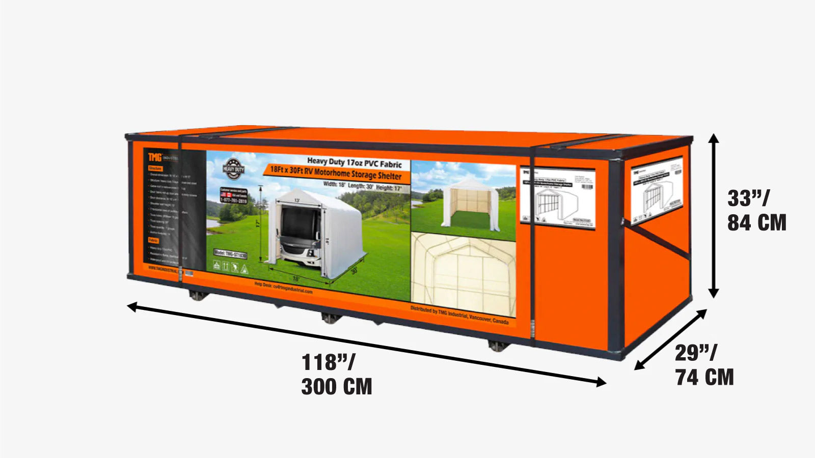 5.5 x 9m RV/Motorhome Storage Shelter with Heavy-Duty 570 gsm PVC Fabric Cover, TMG-ST1830-shipping-info-image