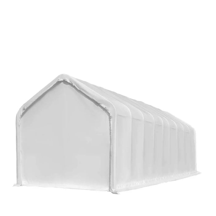 TMG Industrial 18’ x 45’ RV/Motorhome Storage Shelter, 17 oz PVC Fabric Cover, Front Roll-Up Door, Enclosed Rear Wall, 3-Layer Galvanized Steel Frame, 13’ Straight Sidewalls, TMG-ST1845