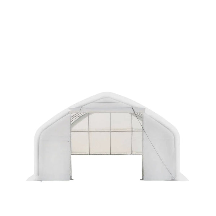 TMG Industrial 20' x 30' Straight Wall Peak Ceiling Storage Shelter with Heavy Duty 17 oz PVC Cover & Drive Through Door, TMG-ST2031V (Previously ST2030V)