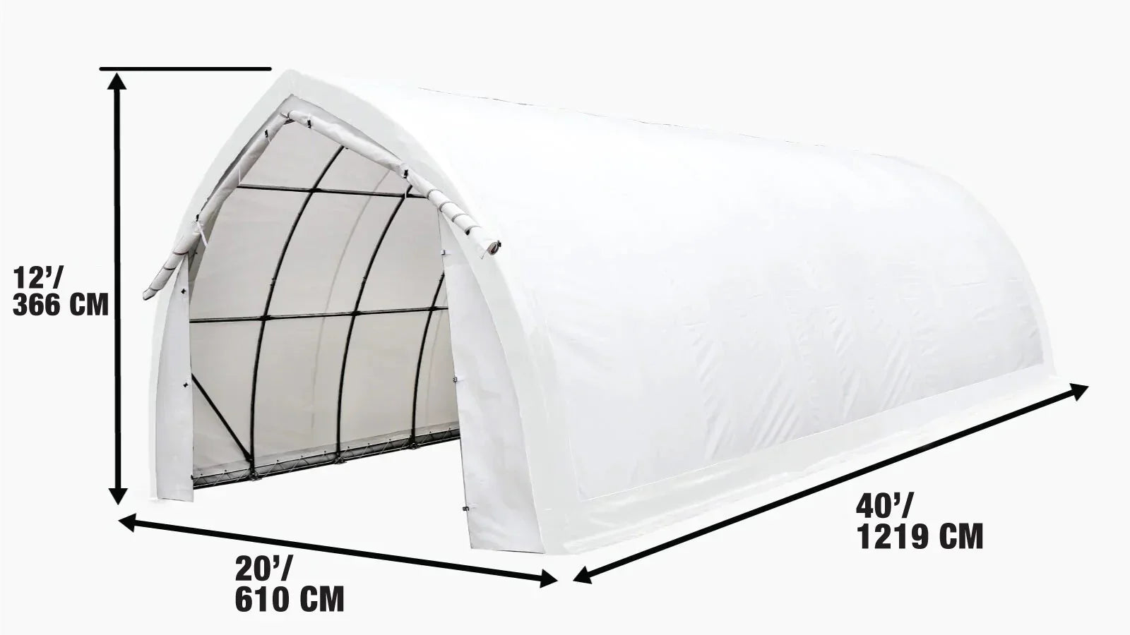 6 x 12 m Arch Wall Peak Ceiling Storage Shelter with Heavy Duty PVC Fabric Cover, TMG-ST2041PV-specifications-image