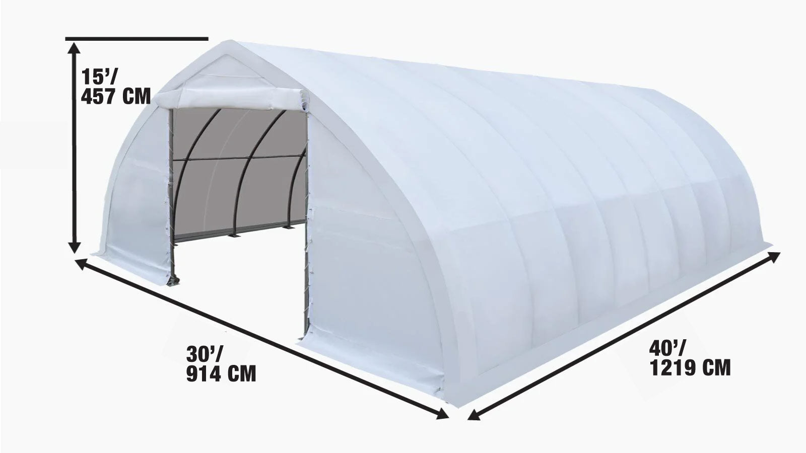 9x12 m Peak Ceiling Storage Shelter with Heavy-Duty PVC Cover, TMG-ST3040V-specifications-image