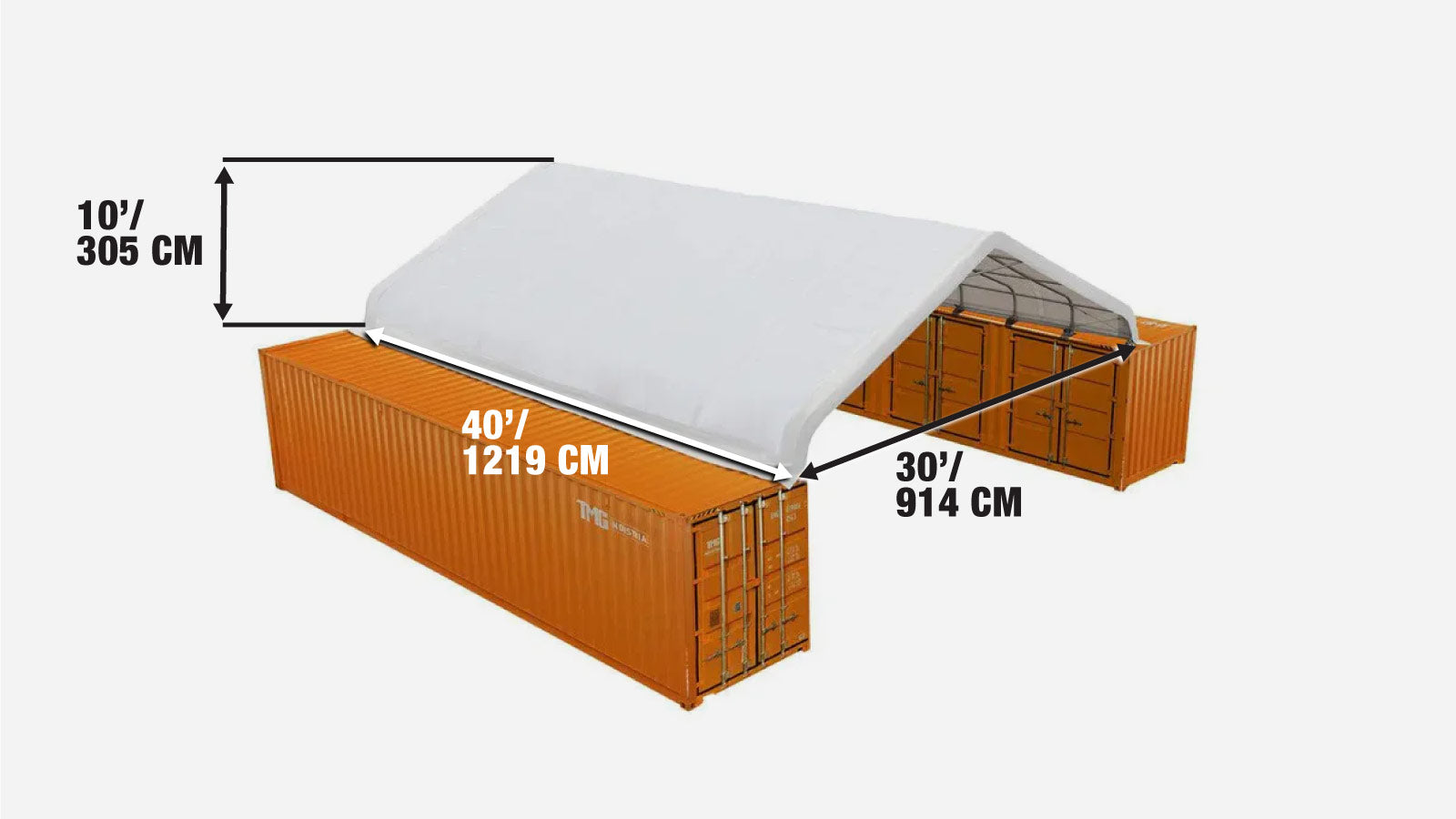 9 x 12m Container Shelter, 580 gsm Fire Retardant PVC Fabric, Water Resistant, UV Protected, TMG-ST3041CV-specifications-image