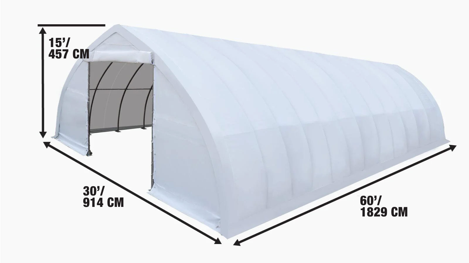 9x18m Peak Ceiling Storage Shelter with Heavy-Duty PVC Cover, TMG-ST3060V-specifications-image