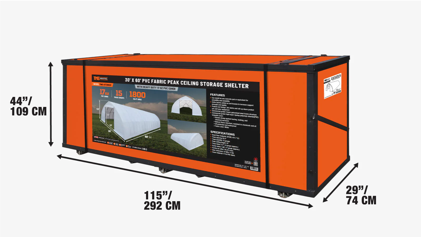 9x18m Peak Ceiling Storage Shelter with Heavy-Duty PVC Cover, TMG-ST3060V-shipping-info-image