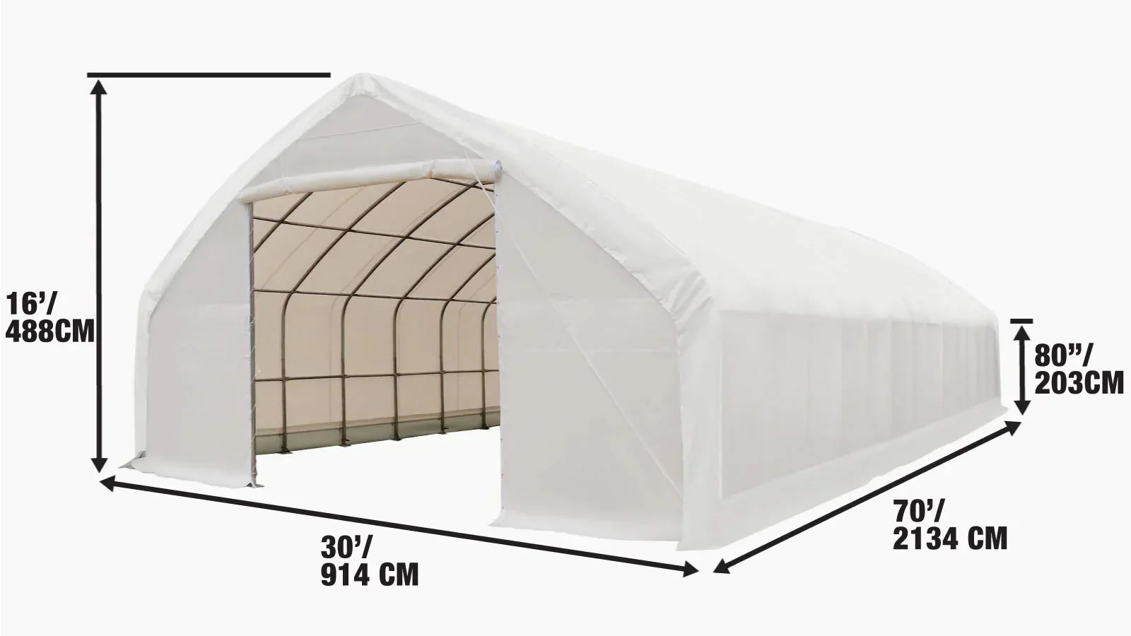 9x21m Straight Wall, Peak Ceiling Storage Shelter with PVC Cover, TMG-ST3070V-specifications-image