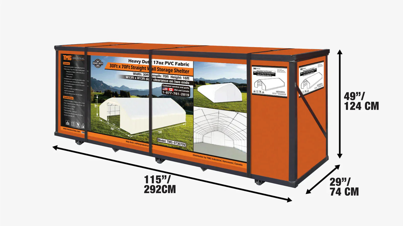 9x21m Straight Wall, Peak Ceiling Storage Shelter with PVC Cover, TMG-ST3070V-shipping-info-image