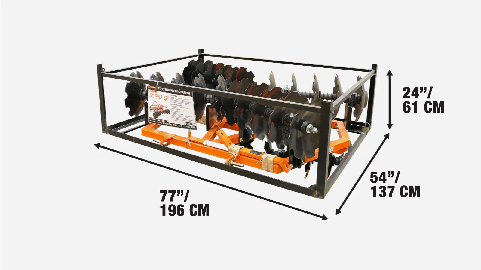 1800 mm (72″) Notched Disc Harrow, 3-Point Hitch, CAT 1, 25–45 HP Tractors, TMG-TDH06-shipping-info-image