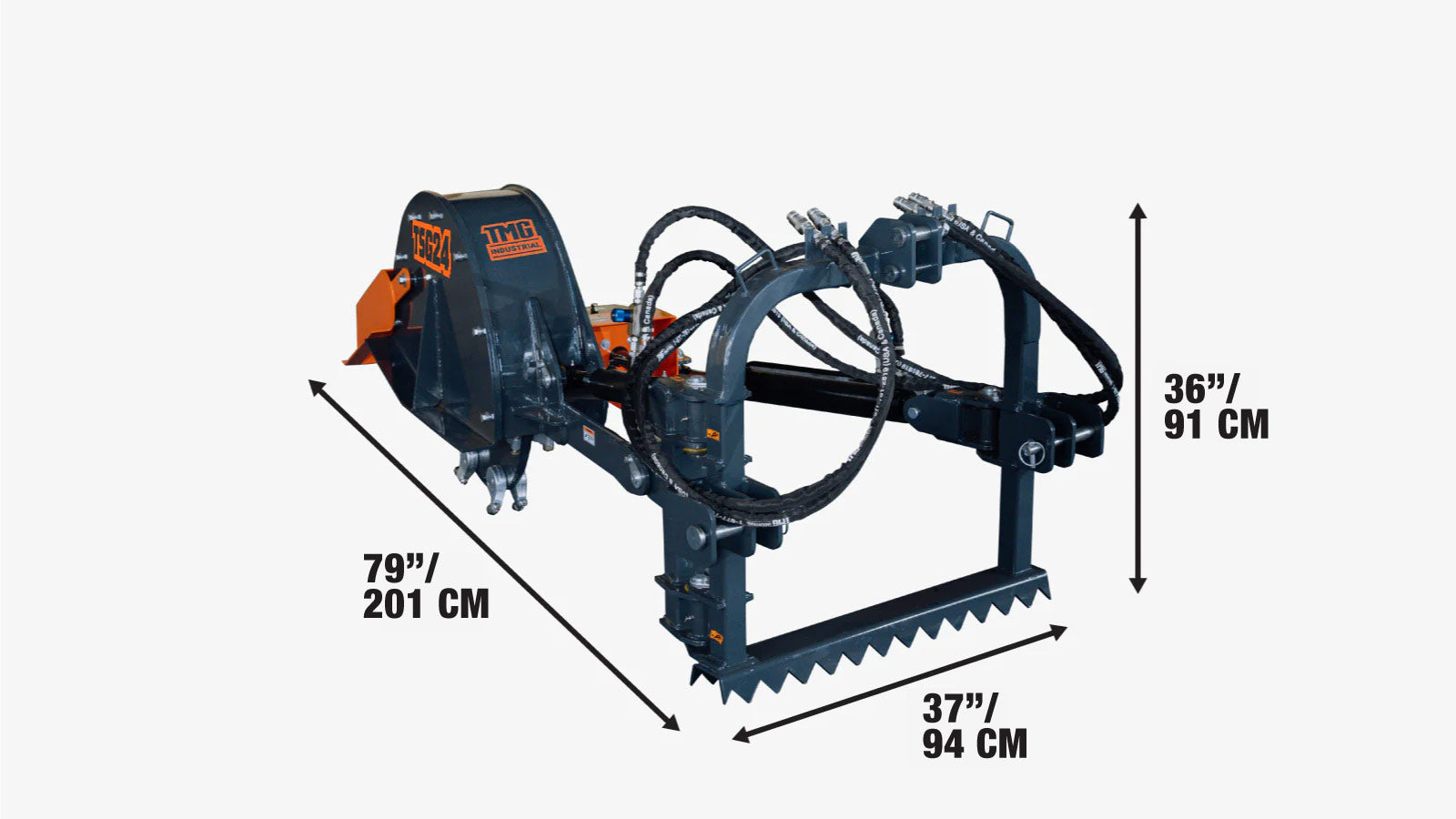 3‑Point PTO Stump Grinder, 20 - 60 HP Tractors, Category 1 and 2 Hitch, 40° Cutting Arc, TMG‑TSG24-specifications-image