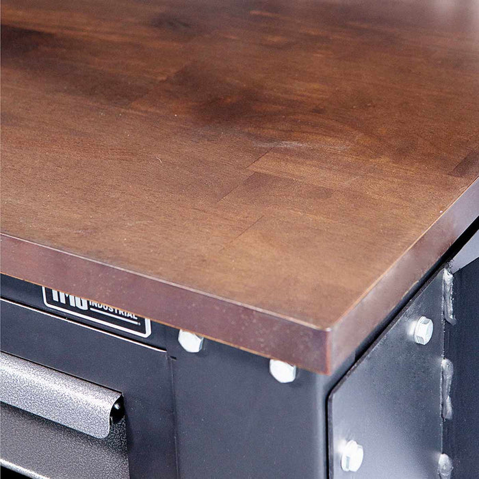 TMG Industrial 10’ Extreme-Duty Steel Garage Workbench w/Pegboards and 4" Bench Vice, Adjustable Shelving, Power Outlets, USB Port, Magnetic Motion LED Lamps, TMG-WBC10