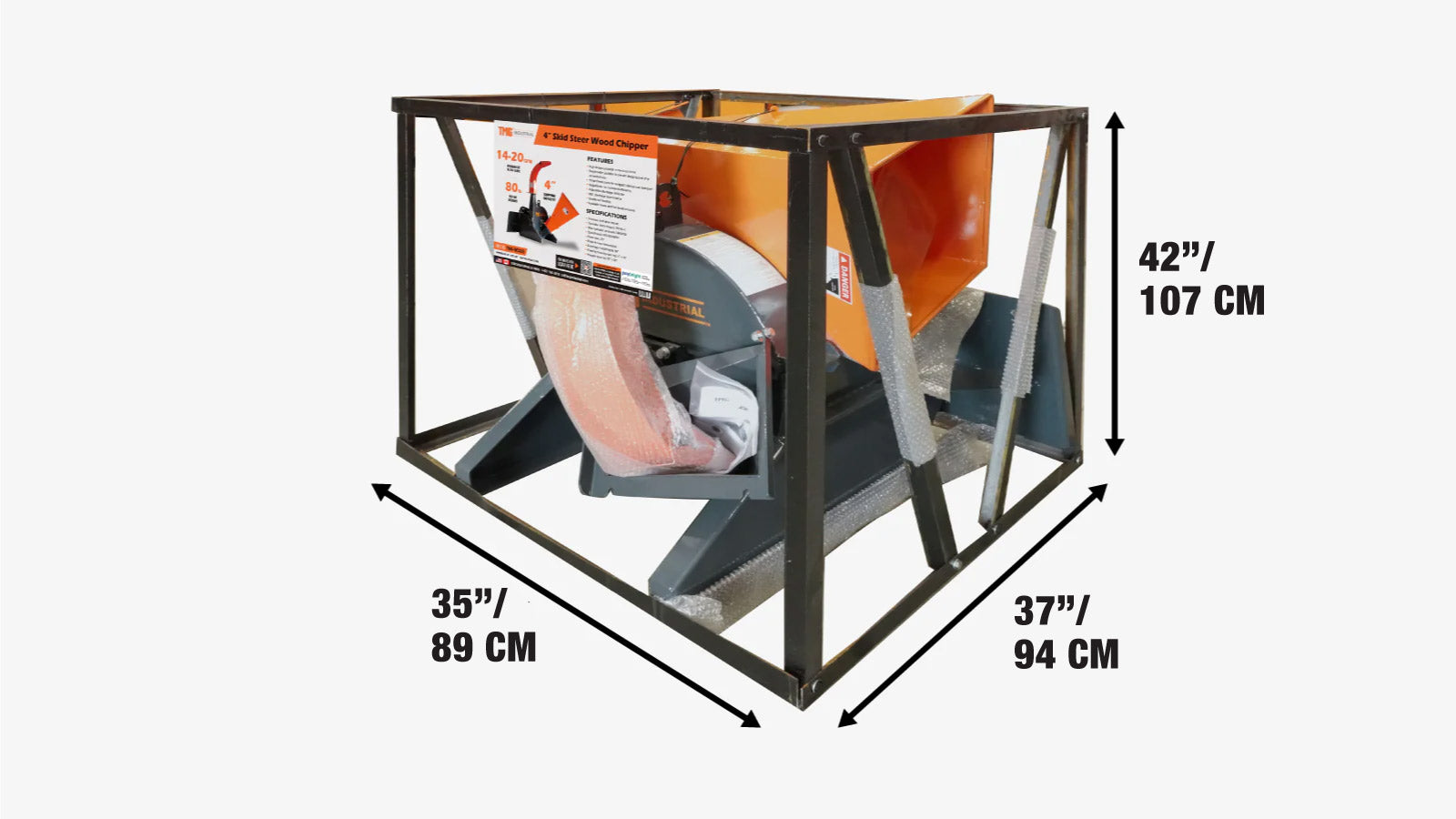 Sub-Compact PTO Woodchipper, 10 cm (4″) Chipping Capacity, 3-Point Hitch, 540 RPM PTO Shaft, TMG-WC42 -shipping-info-image