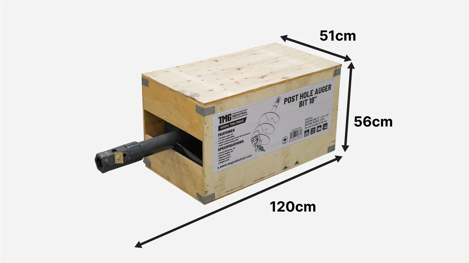 460 mm (18″) Post Hole Auger Bit, 1220 mm (48″) Height, TMG-PAB18-shipping-info-image
