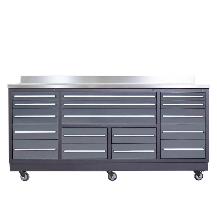 Pro Series 7-Ft 17-Drawer Workbench with Stainless Steel Top, Ball Bearing Double Slides & Casters, TMG-WB717